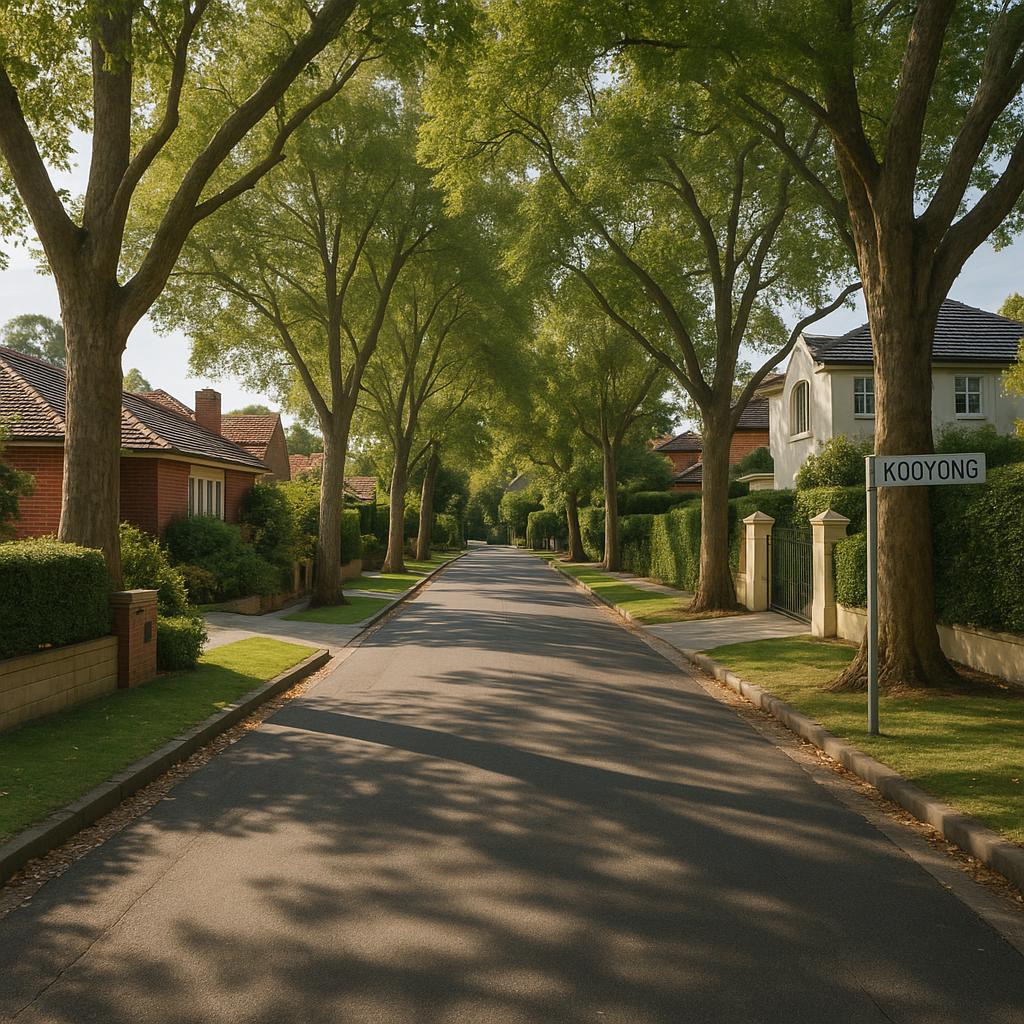 Leafy Kooyong streetscape with prestige homes and mature trees