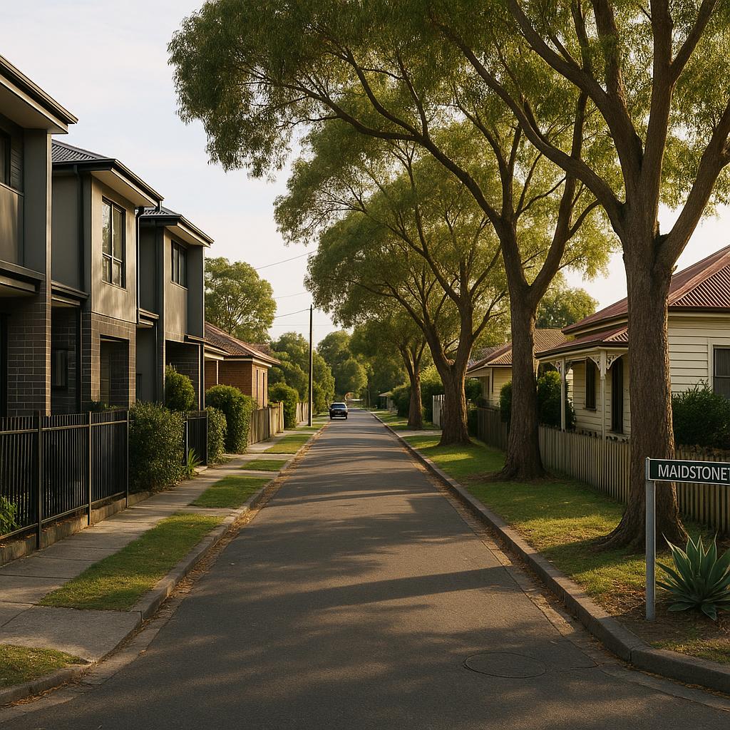 Maidstone VIC residential street with mixed housing and mature trees