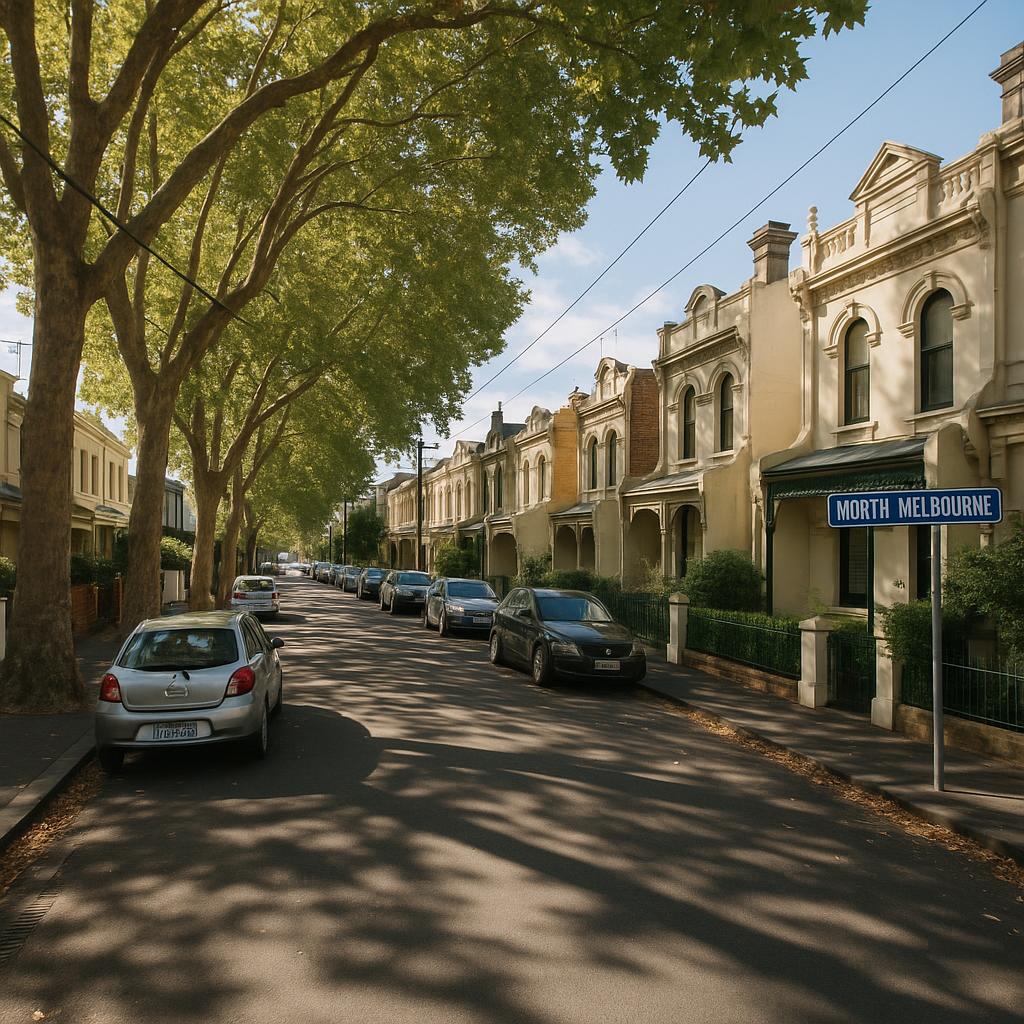 Heritage terraces and inner-city streetscape in North Melbourne VIC