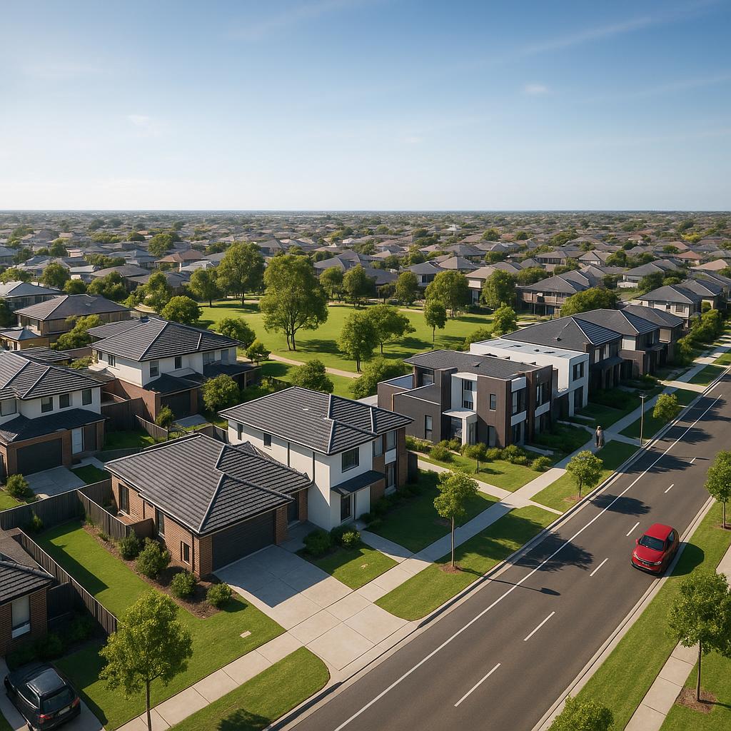 Modern family homes and streetscape in Point Cook VIC