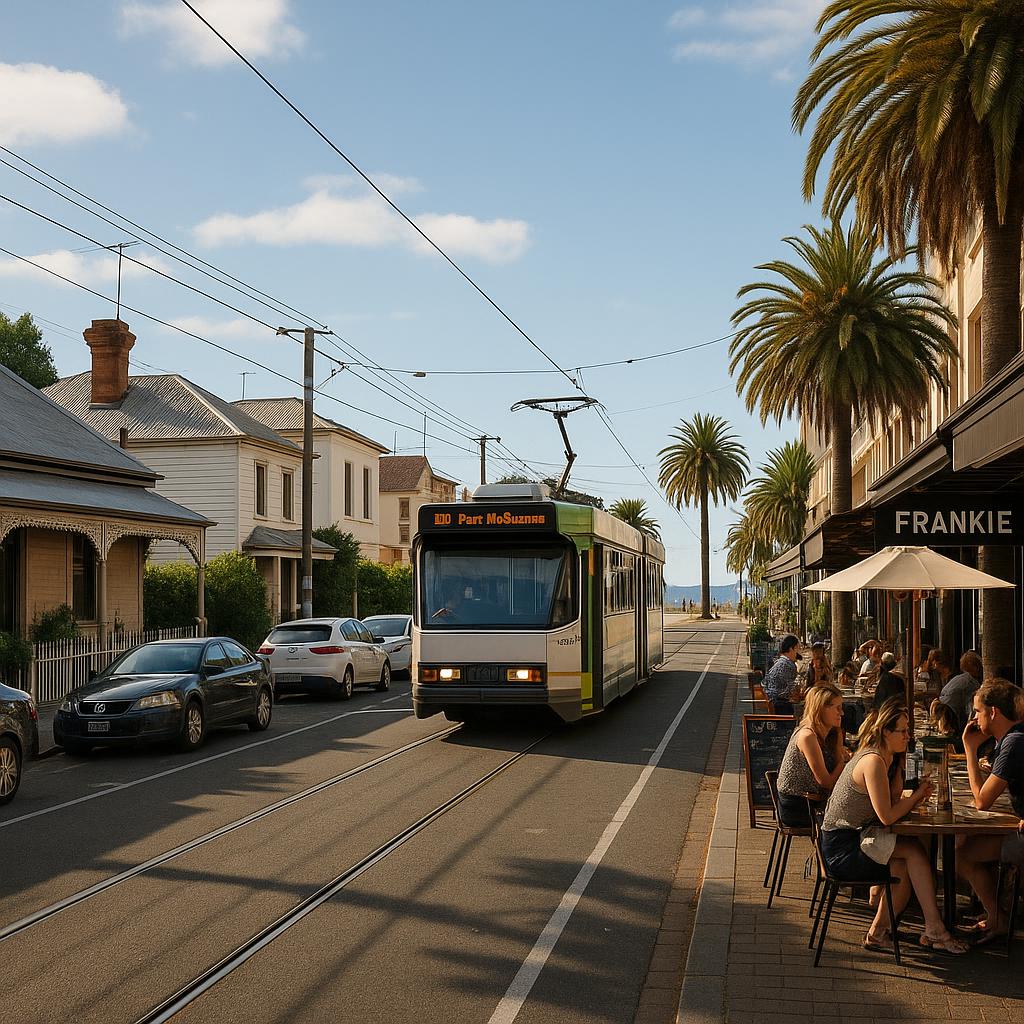 Port Melbourne inner-bayside streetscape with tram access and cafes