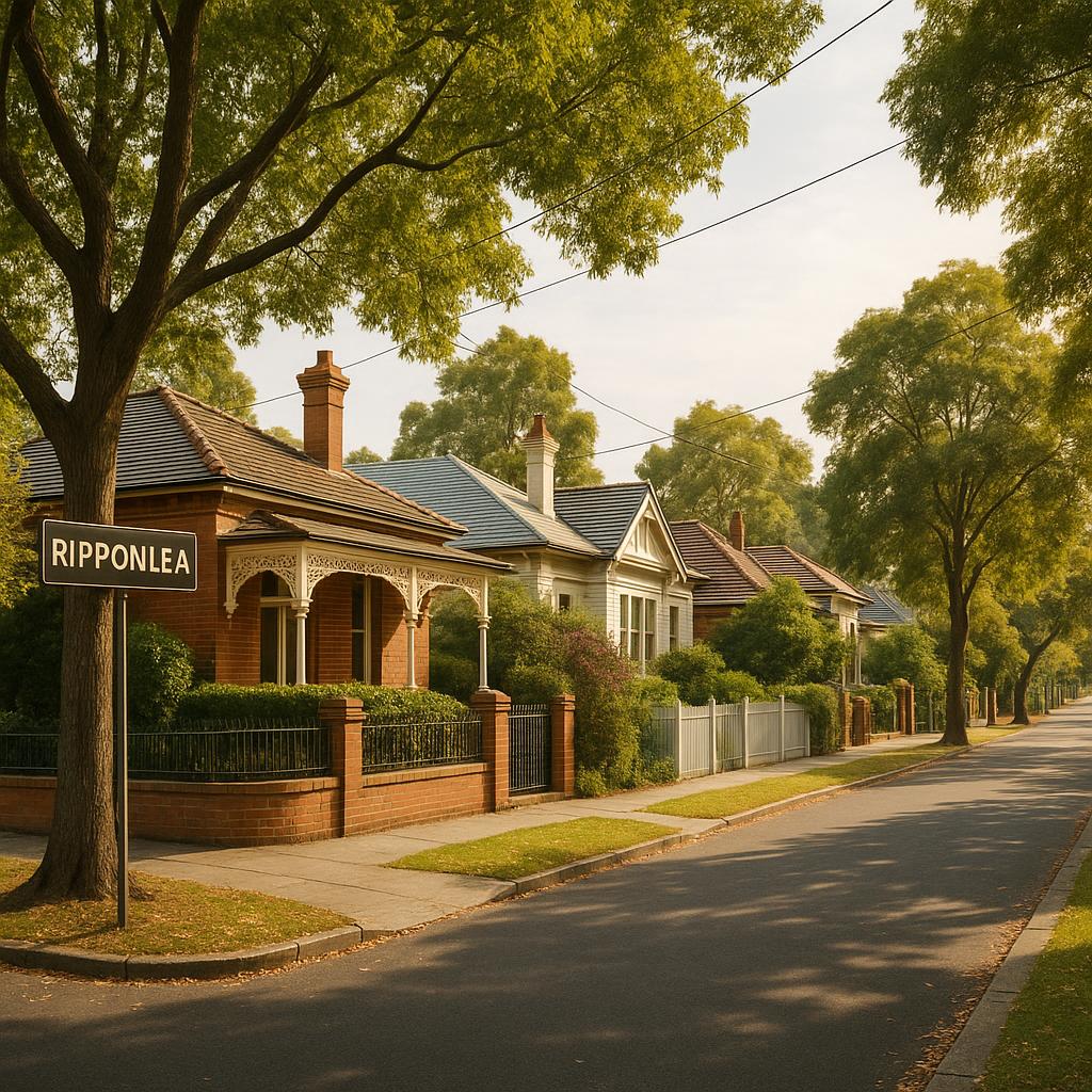 Leafy Ripponlea streetscape with period homes in inner south-east Melbourne