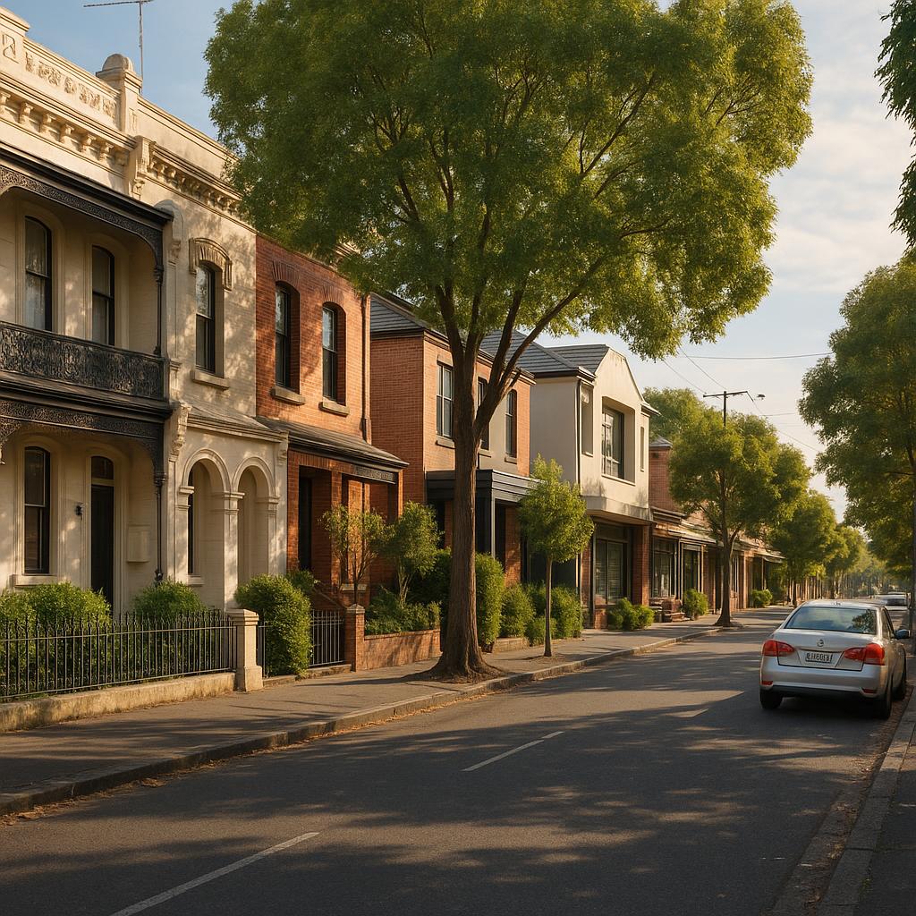 Inner-west Melbourne streetscape with character homes and village atmosphere
