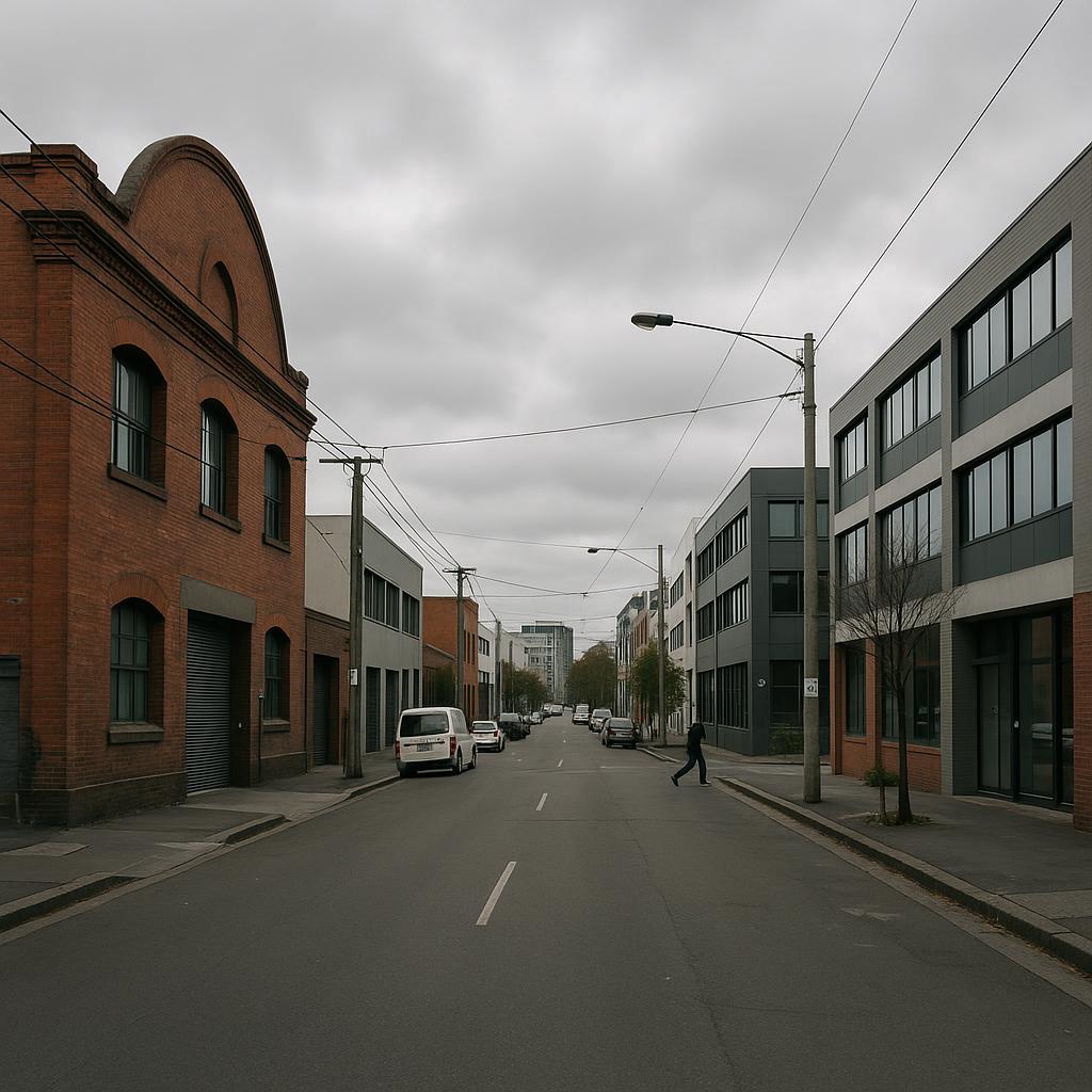 Inner-city Melbourne commercial precinct with warehouses and offices