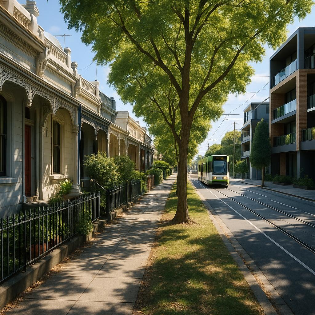 South Melbourne streetscape with heritage terraces and boutique apartments