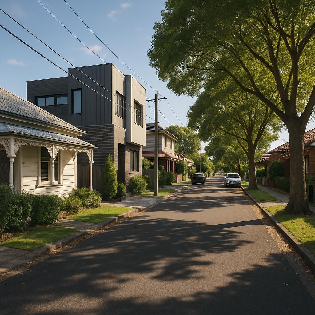Leafy inner-west Melbourne residential street with period homes and townhouses