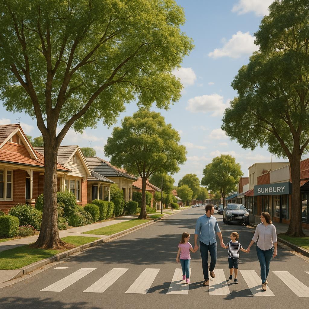 Sunbury suburban streetscape with family homes and leafy streets