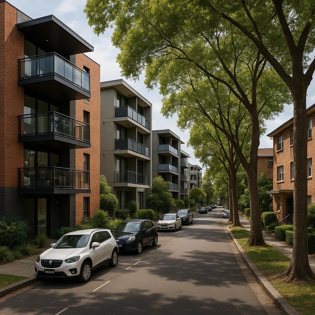 Inner-Melbourne Travancore streetscape with apartments and mixed housing