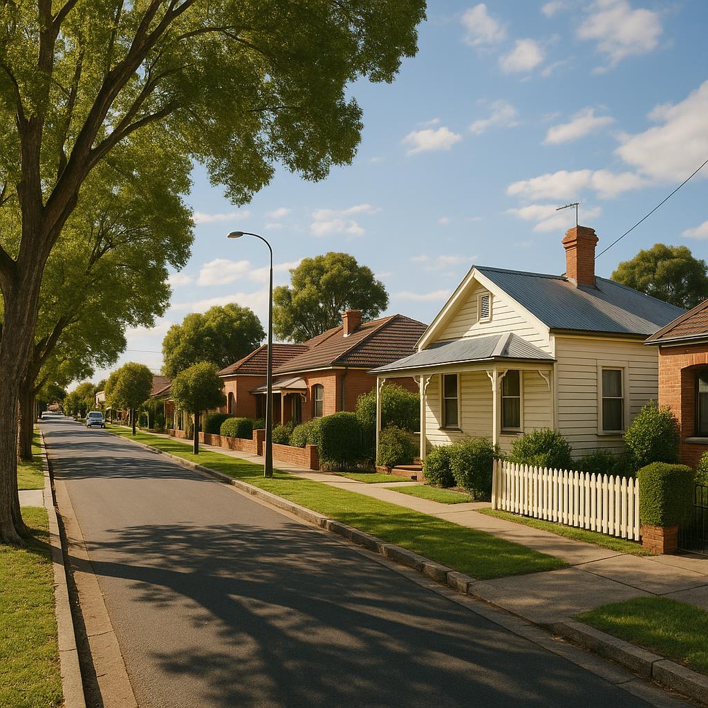 Wangaratta regional streetscape with well-kept homes and mature trees